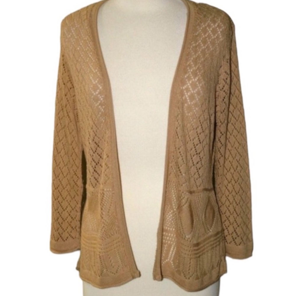Joseph A Women’s Cardigan Tan Large with Textured Knit and Open Front